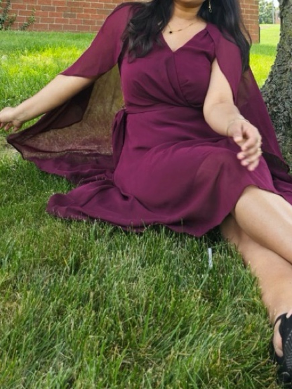 DKNY Burgundy Flowy Chiffon Dress with attached Cape!!!